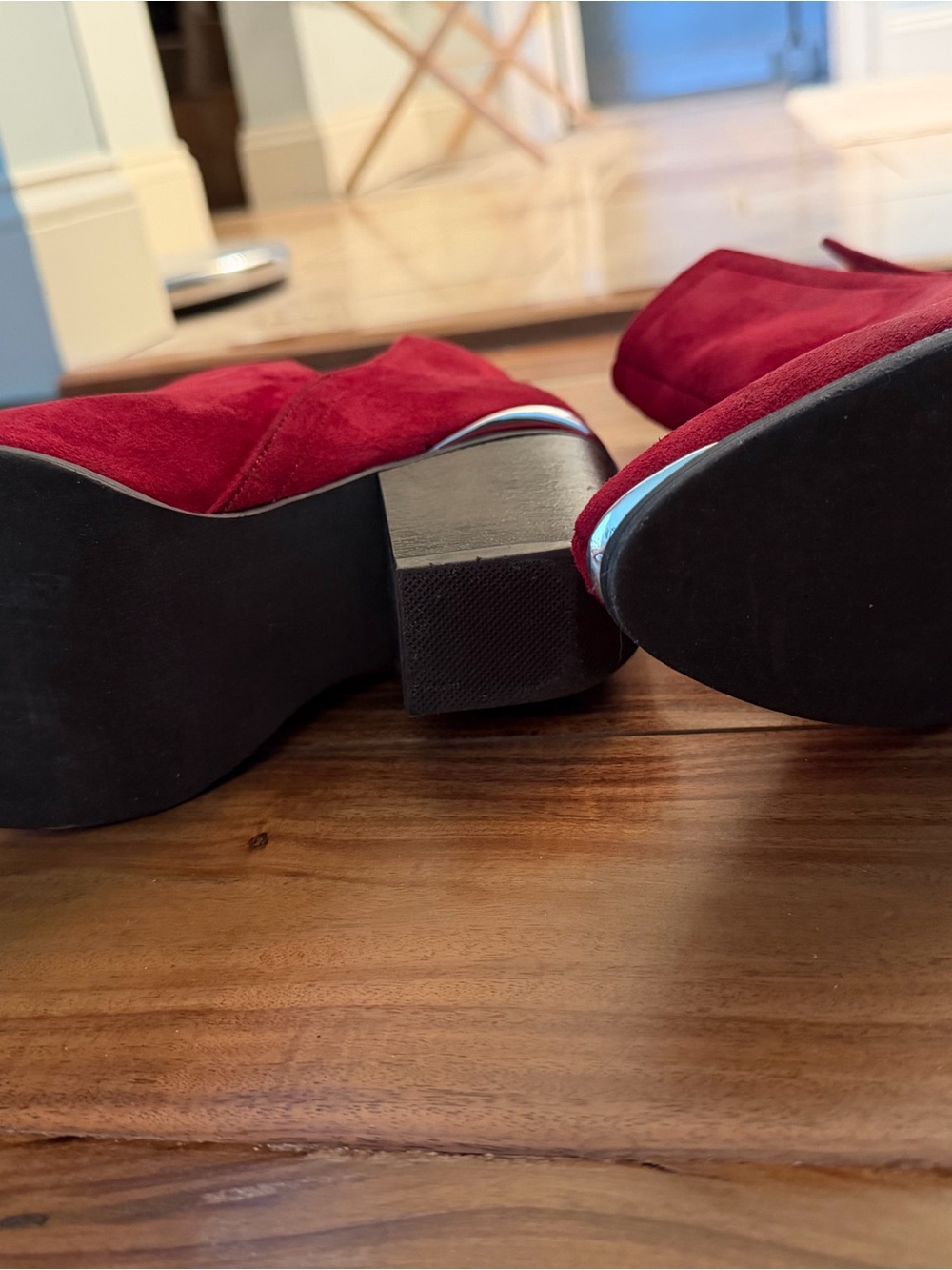 Women's Red Suede Pointed Toe Ankle Boots - Picture 2 of 4